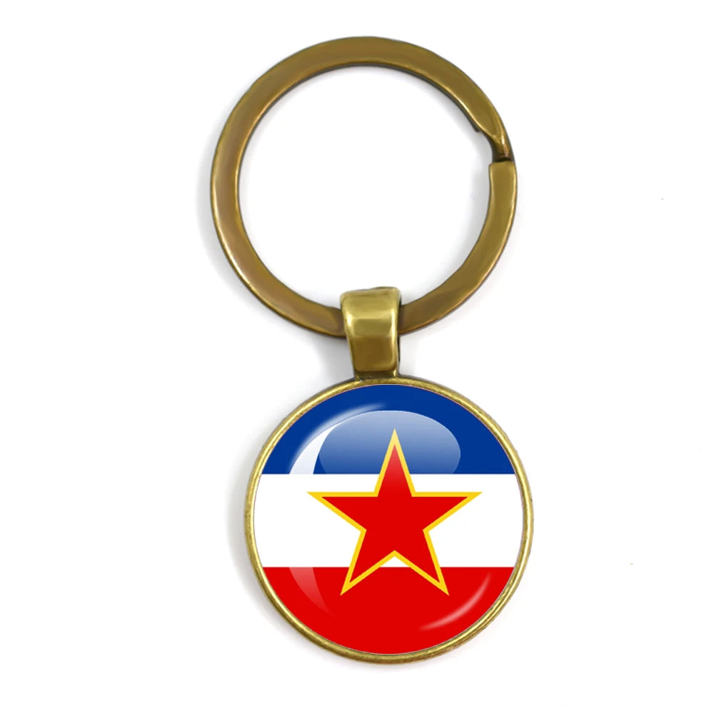 France,Poland,PuertoRico,Montenegro,Yugoslavia,Angola,Philippines,Japan,Senegal Glass Cabochon National Flag Keychain Keyholder