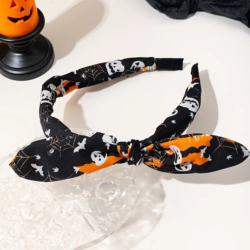 1/4 pcs Halloween Bunny Ear Headband for Girls, Quirky Pumpkin Ghost Bat Pattern Multicolor Hair Accessory
