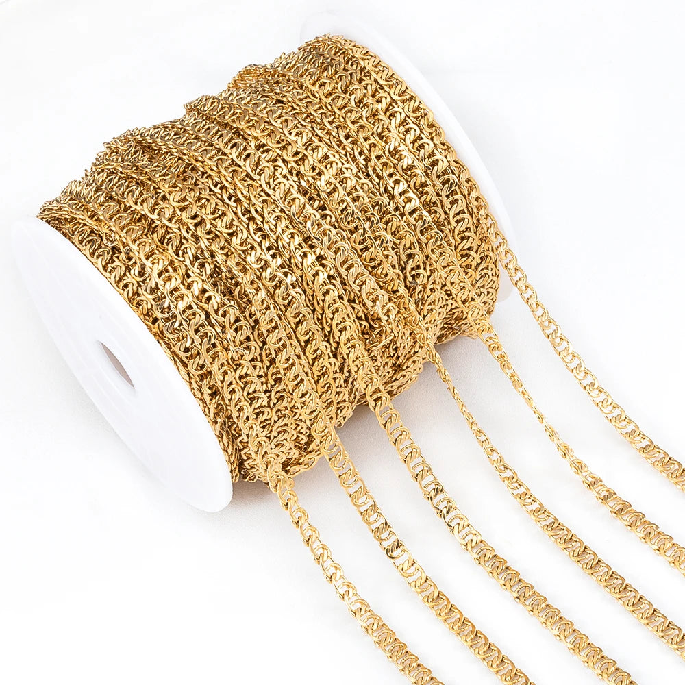 1meter Gold Stainless Steel Chain Multi Styles Star Thick Cable Curb Chains for Necklace Bracelet Jewelry Making DIY No Fade