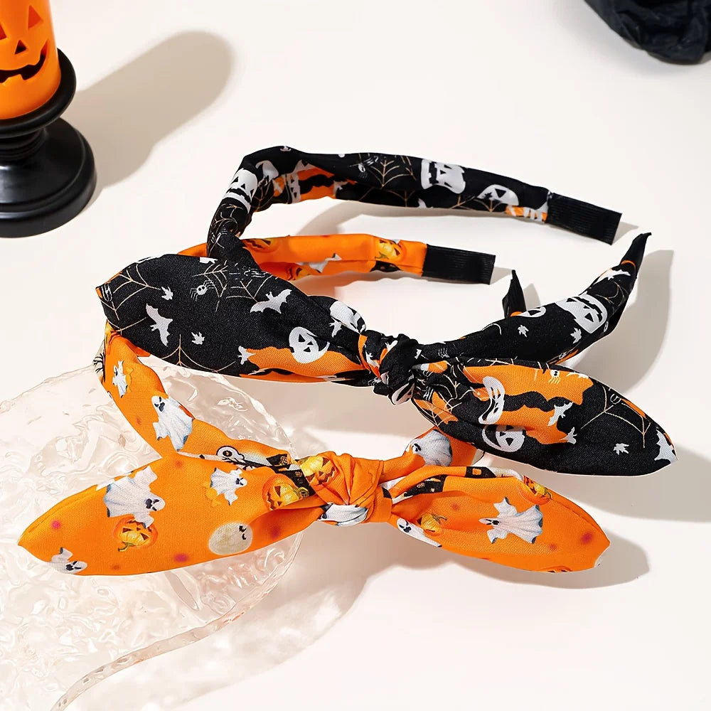 1/4 pcs Halloween Bunny Ear Headband for Girls, Quirky Pumpkin Ghost Bat Pattern Multicolor Hair Accessory