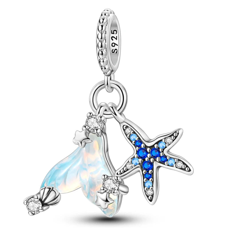 Fashion 925 Sterling Silver Summer Ocean World Series Sea Turtle Starfish Crab Octopus Charms Beads Fit 925 Bracelet DIY Jewelry