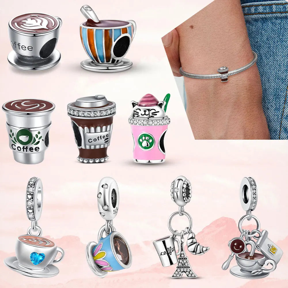 ZYWANY 925 Sterling Silver Coffee Bead Fit Bracelet Diy Bead Women Fashion Jewelry Classic Cup Charm Daily Wear Dangle Pendant