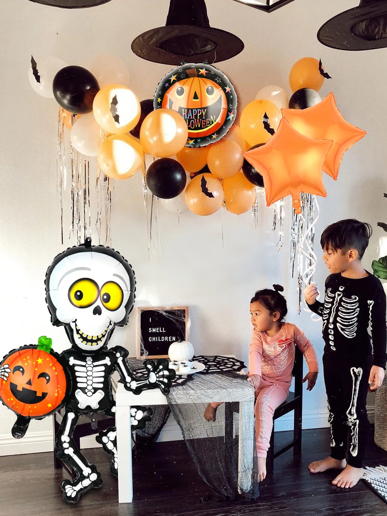 5 pcs Halloween skull balloon set, suitable for Halloween party decoration, trick or treat, horror decoration supplies