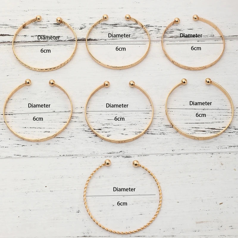 7 Pcs/Set Vintage Elegant Hexagon Star Twist Design Bangle Bracelet Golden Color Hand Jewelry Gift