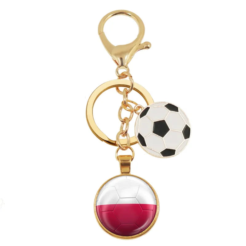 Netherlands,Serbia,Switzerland,Portugal,Poland,Brazil Football Pattern National Flag Glass Cabochon Keychain Fans Commemorative