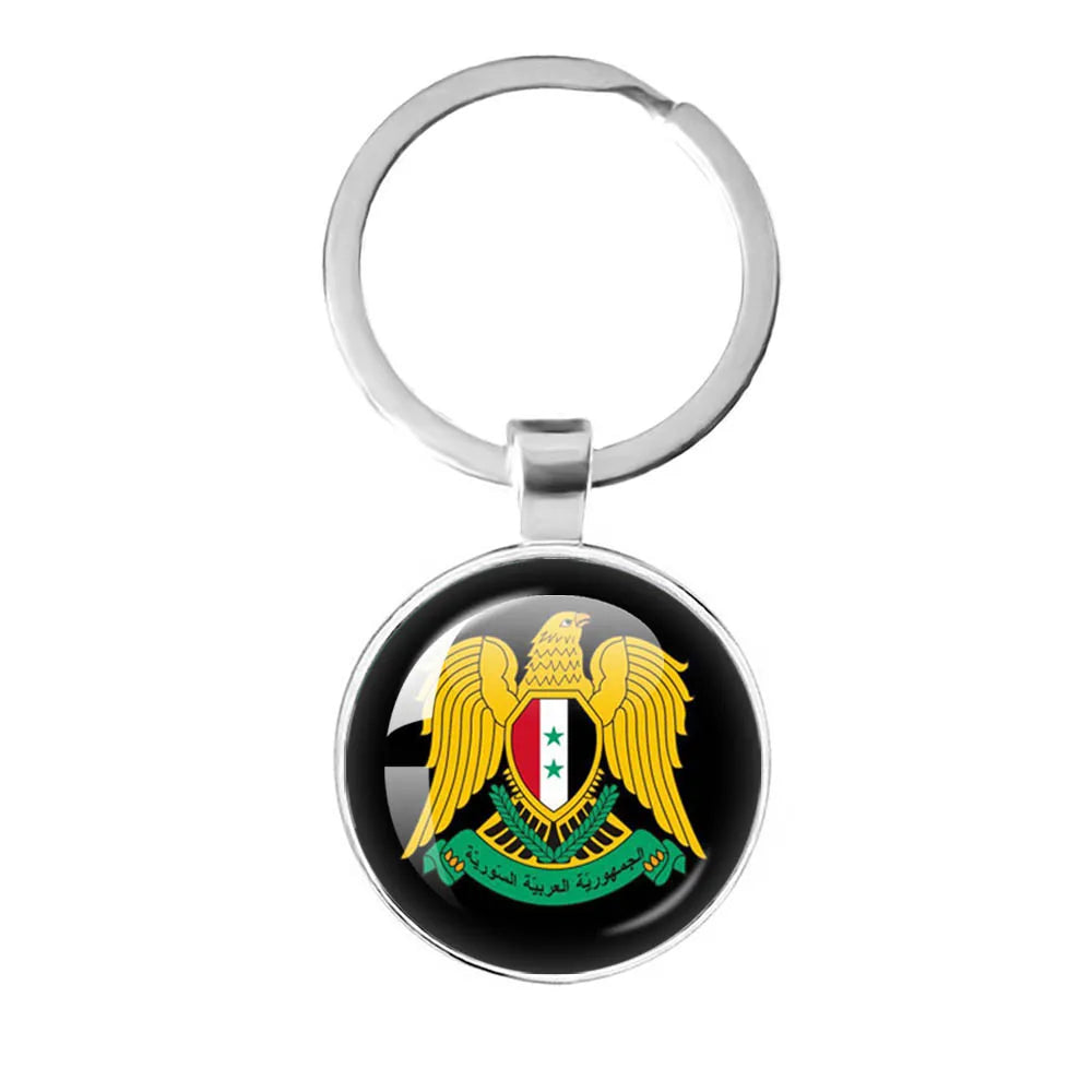 Syria Flag National keychain Glass Cabochon Pendant Keychain For Women Men Charm Car Keyring Creative Fashion Jewelry Gift