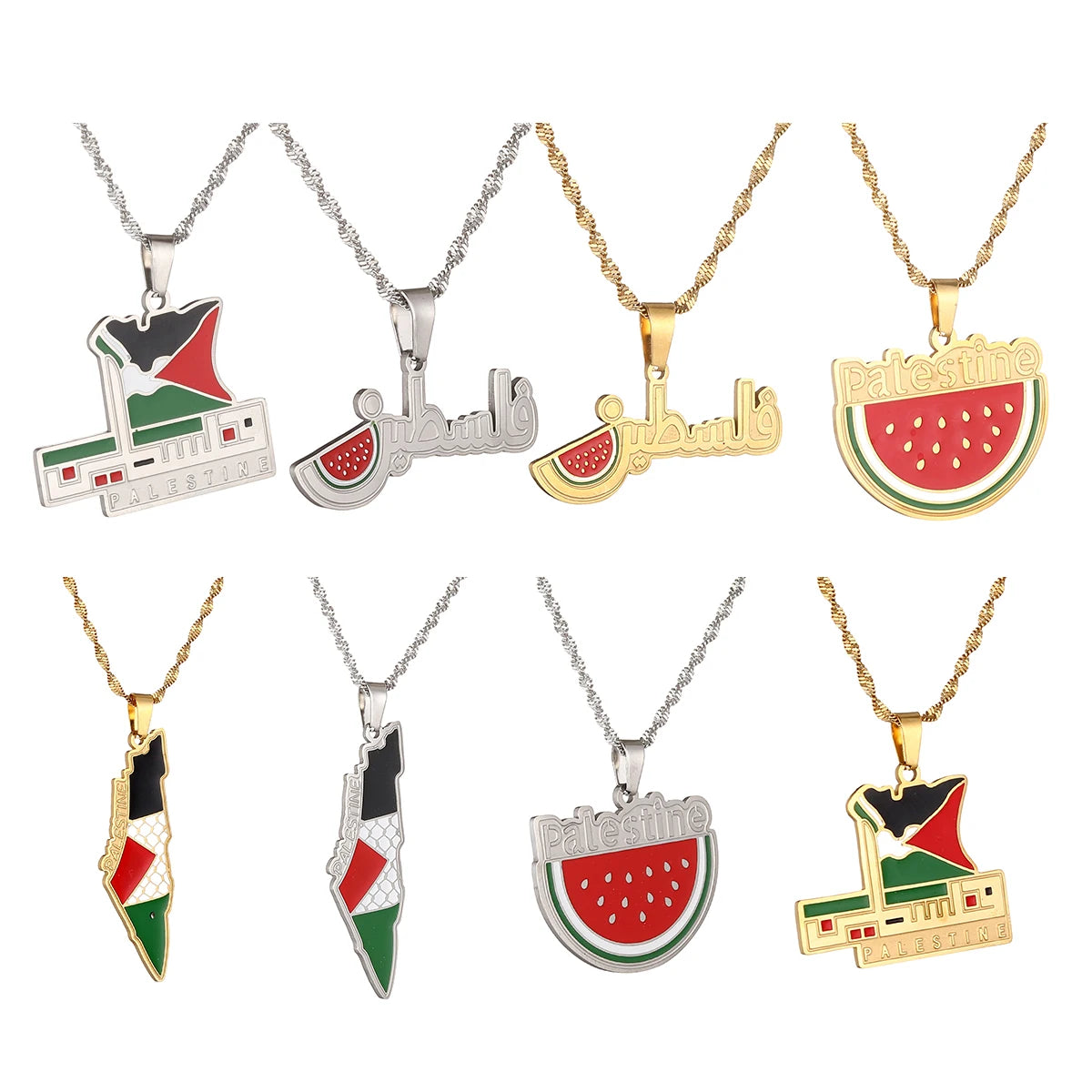Stainless Steel Arabic Arab Watermelon Gaza Pendant Middle East Pendant Neckace Jewelry