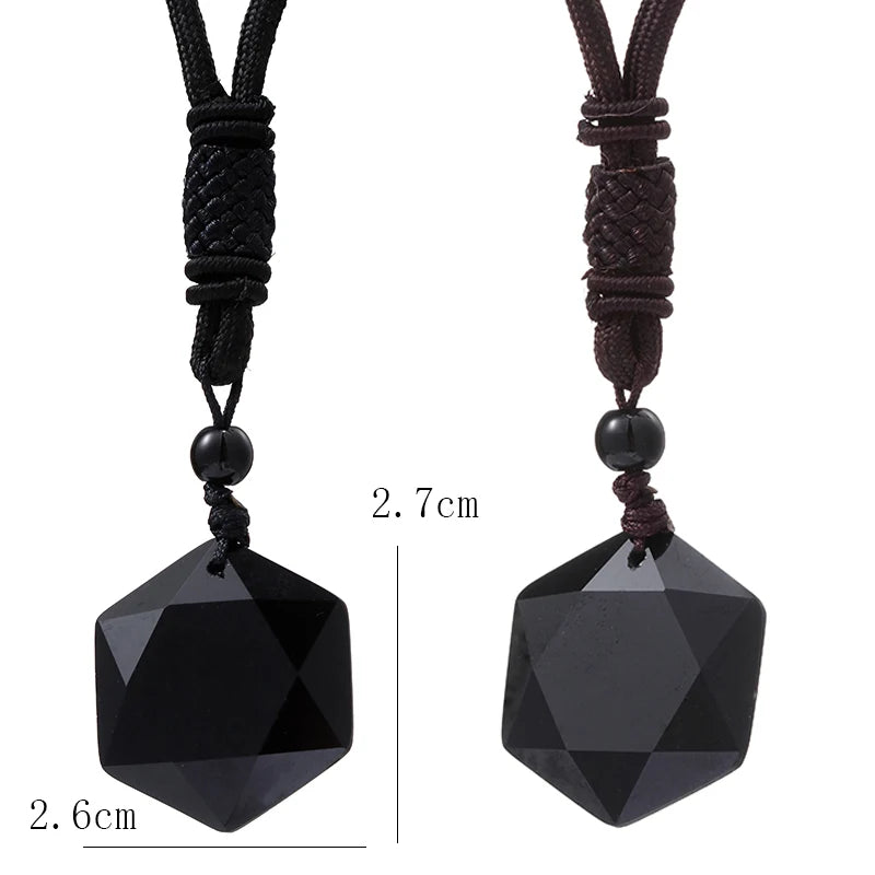 Hot Black Obsidian Hexagram Star of David Lucky Amulet Love Natural Quartz Pendant Necklace Men Orgone Crystal Gems Jewelry