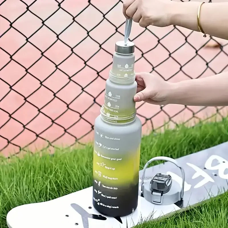 2000ml+900ml+300ml Motivational Water Bottle Set Large Capacity Tumbler with Straws Time Marker for Outdoor Sports