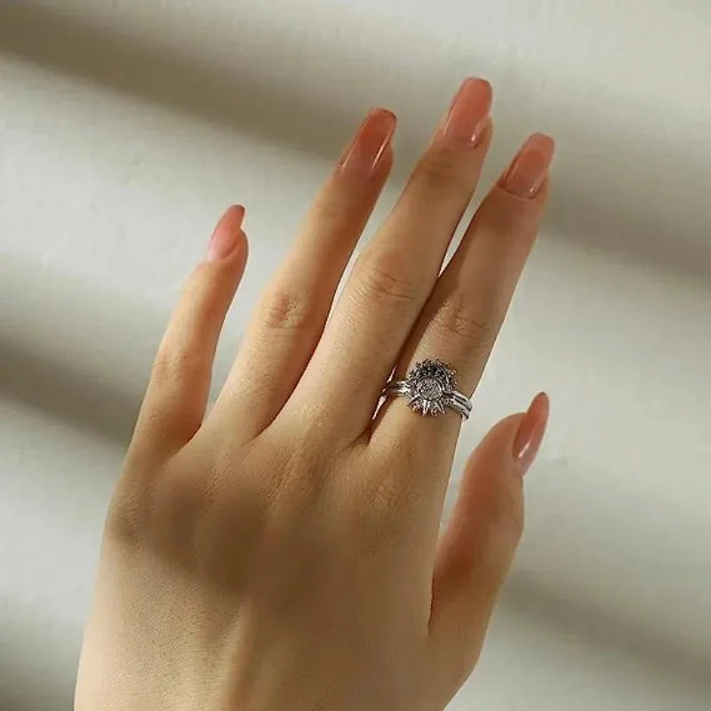 Original 925 Sterling Silver Rings For Women Crown Love Heart Sun Moon Engagement Wedding Pink Bow Ring Luxury Jewelry