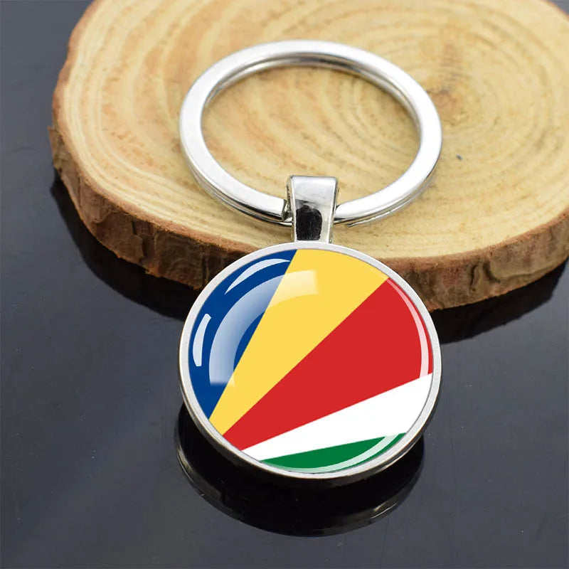 Africa Countries Flag Keychains Double Sided Glass Dome Pendant Key Chains Algeria Somalia Tunisia Morocco Egypt Flag Keyring