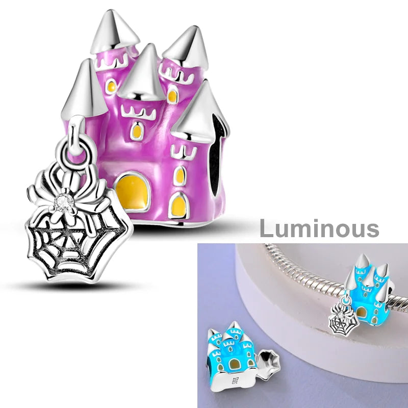 Halloween Dangle 925 Sterling Silver Skeleton Witch Devil's Eye Skull Charms Bead Fit Original Bangle Bracelet Necklace Jewelry