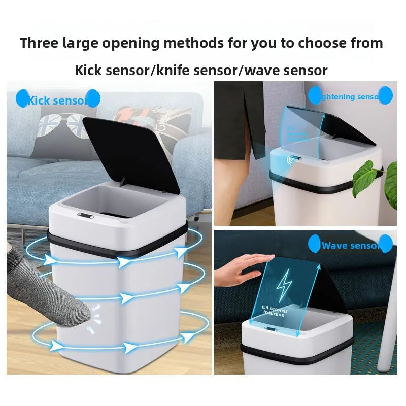 13L Smart Trash Can with Lid Sensor Toilet, Creative Fully Automatic Electric Lid Opening Trash Can for Living Room and Bathroom