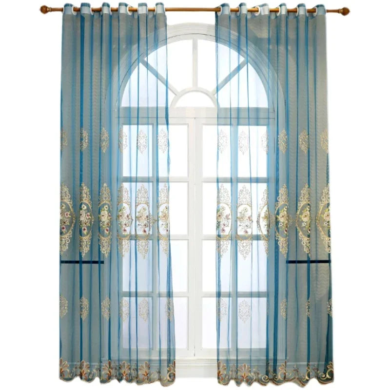 1PC Curtain  Bedroom Living Room Door Curtain Embroidery Bay Window Floor-to-ceiling Windows