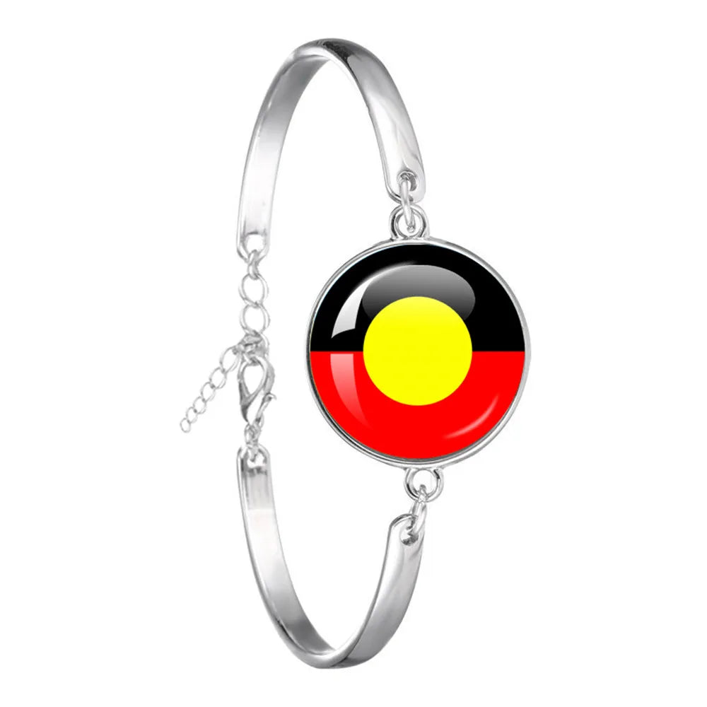Australian Aboriginal Flag National Emblem Dangle Glass 25mm Key Chain Fashion  Key Chains Glass Cabochon Lady  Key Chains Jewel