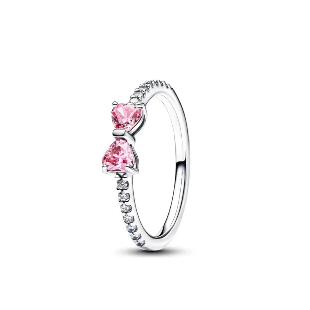 New pink heart-shaped 925 sterling silver love ring CZ zircon inlaid original ring Valentine's Day women's jewelry wedding gift