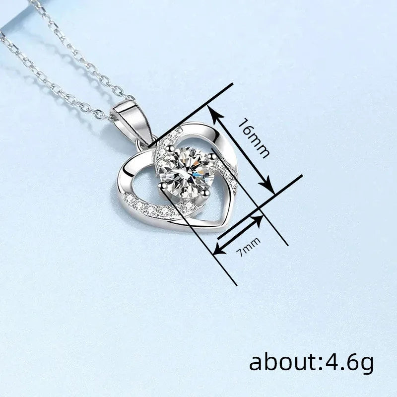 925 Sterling Silver Heart Pendant Necklace for Women Lady Wedding Jewelry Bright Cubic Zirconia Accessories