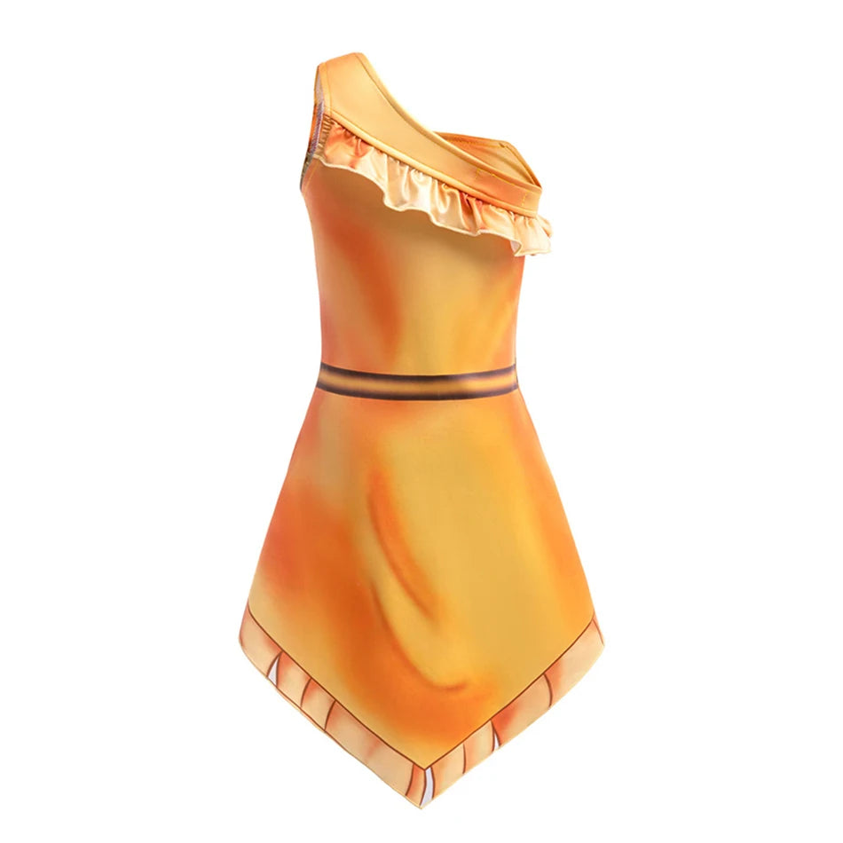 Girls Cosplay Princess Dress With Necklace Beach Indian Costume Kids Birthday Halloween Role Playing Matoaka Suspender Vestidos