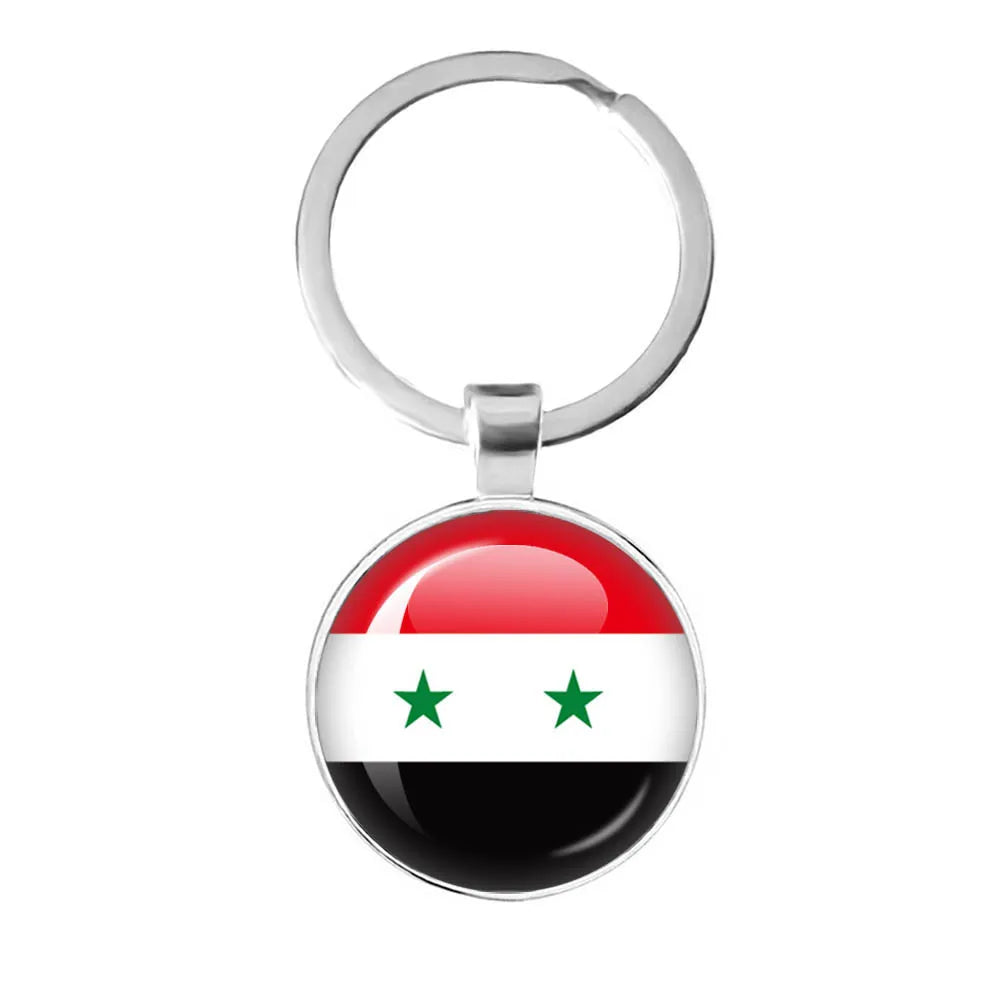 Syria Flag National keychain Glass Cabochon Pendant Keychain For Women Men Charm Car Keyring Creative Fashion Jewelry Gift