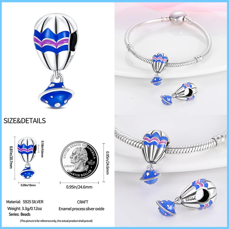 100% 925 Sterling Silver Hot Air Balloon Suitcase Graduation Travel Series Charm Beads Fit Qikaola Original Bracelet DIY Jewelry