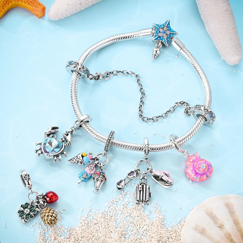 Fashion 925 Sterling Silver Summer Ocean World Series Sea Turtle Starfish Crab Octopus Charms Beads Fit 925 Bracelet DIY Jewelry