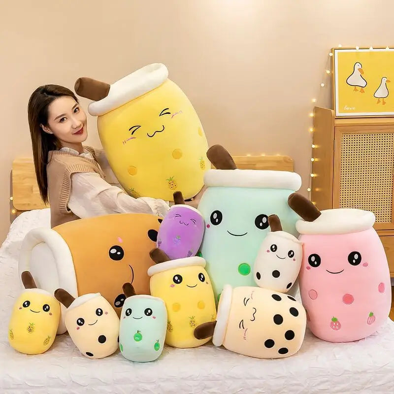 24CM Cute Stuffed Boba Plush Bubble Tea Real-life Bubo Food Milk Cup Plushie Pillow Soft Kawaii Plush Toys Gifts for Kids Baby