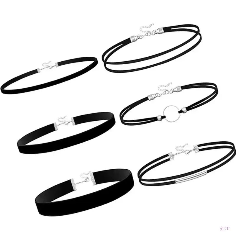 517F Adjustable Double Layer Black Textile Necklace Stylish Layering Piece For Trendy Outfits