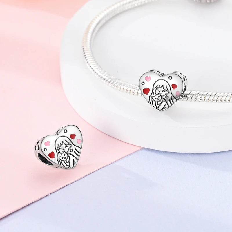 925 Sterling Silver Romantic Heart Series Charms Beads Fit Qikaola 925 Original Bracelet DIY Mother's Day Jewelry Gifts