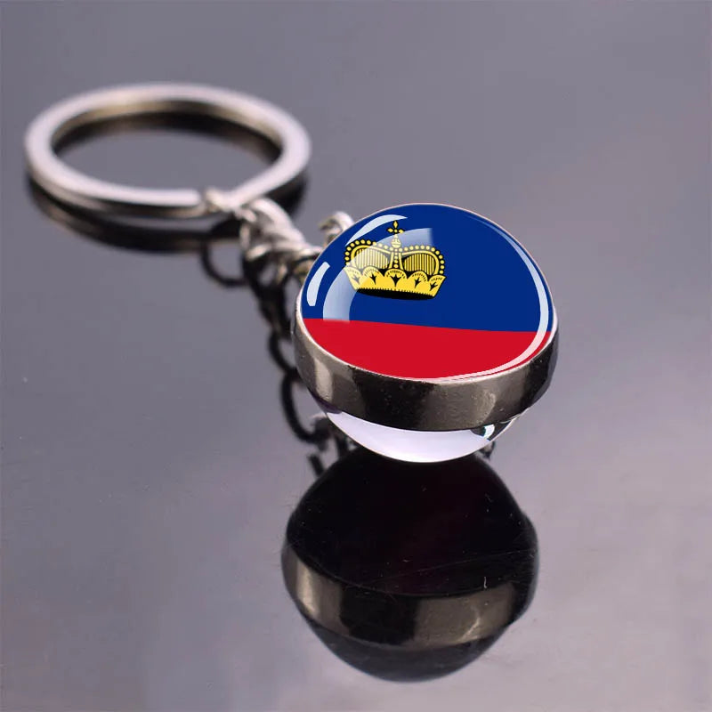 Europe Countries Flag Glass Ball Keychain Russia France Spain UK Italy Poland Ukraine Flag Keyring Travel Gift