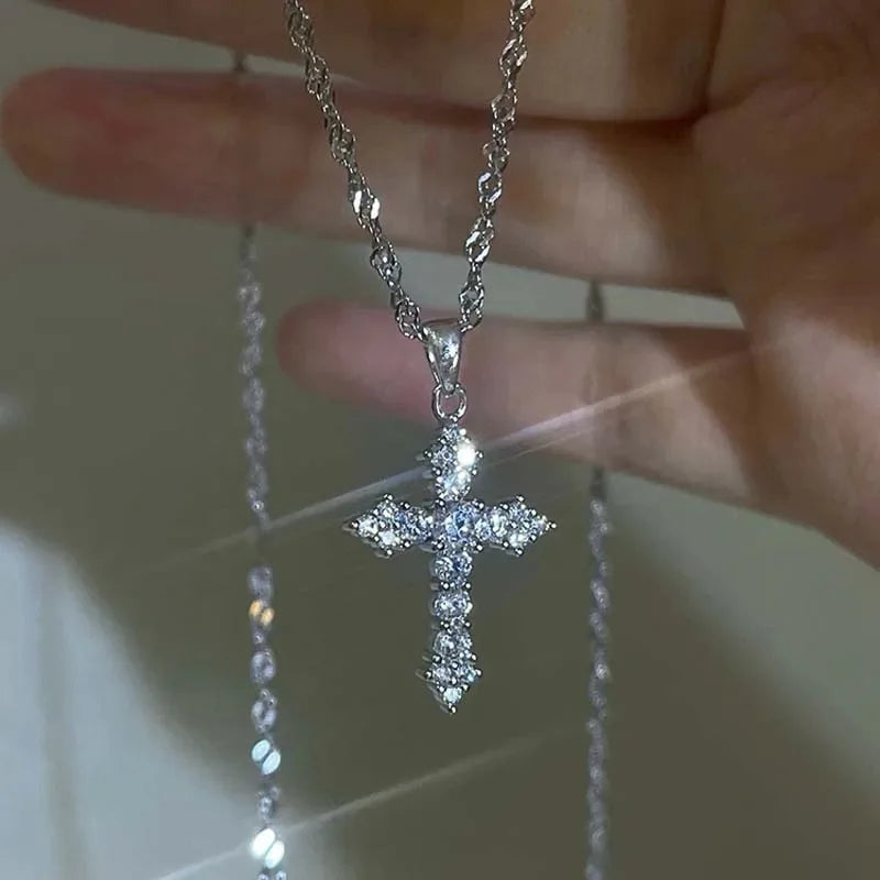 Summer Black Rhinestone Cross Jesus Pendant Choker Necklace for Women Punk Vintage Double Layers Chain 2025 Neck Boho Jewelry