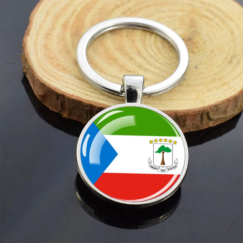 Africa Countries Flag Keychains Double Sided Glass Dome Pendant Key Chains Algeria Somalia Tunisia Morocco Egypt Flag Keyring