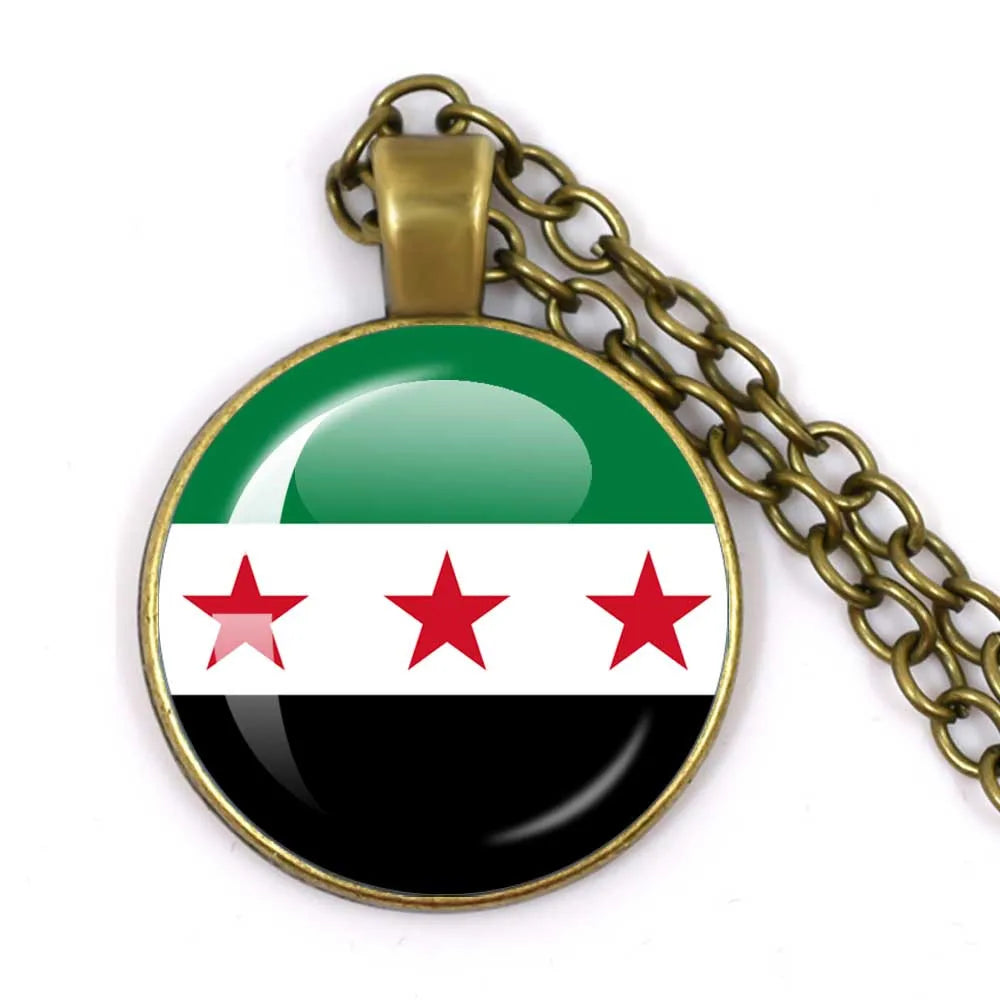 SKY FLAG Syria Flag National Keychain Glass Cabochon Heart-Shape Pendant Keychain For Women Men Charm Fashion Jewelry Gift