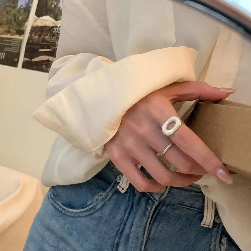 Korean Fashion Hollow Rings For Women Girls Geometric Silver Color Smiple Open Party Aesthetic Jewelry Gift Y2K Accessories