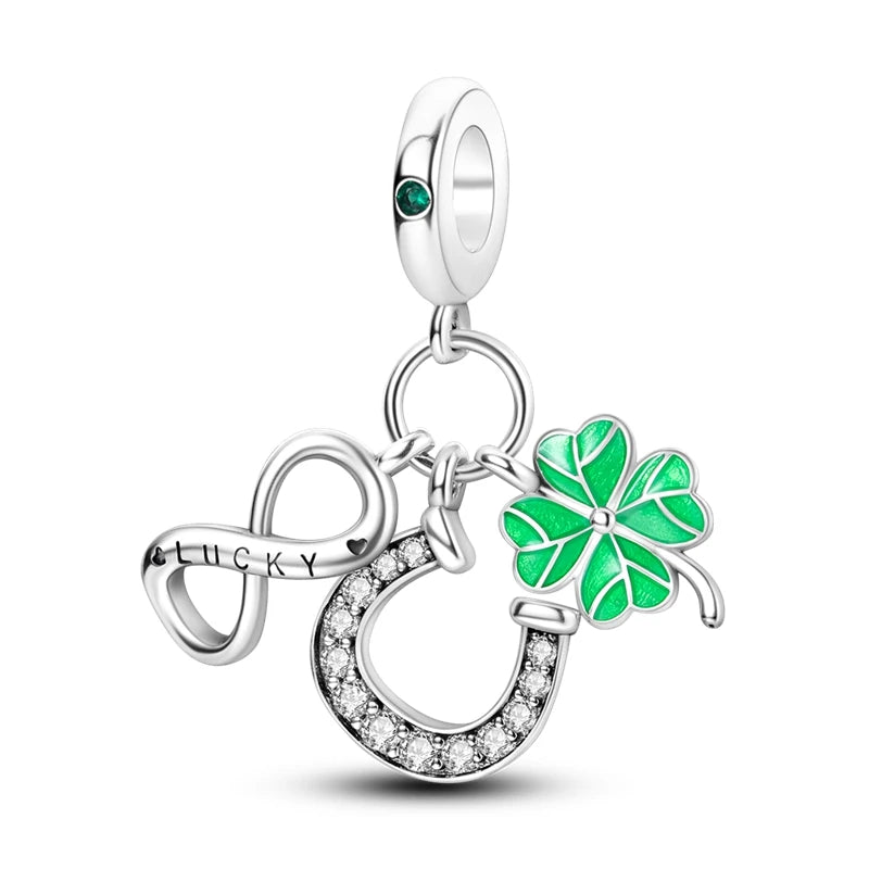 New 925 Sterling Silver Cactus Four Leaf Clover Charm Spring Green Series Bead Pendant For Original Beads Bracelet DIY Jewelry