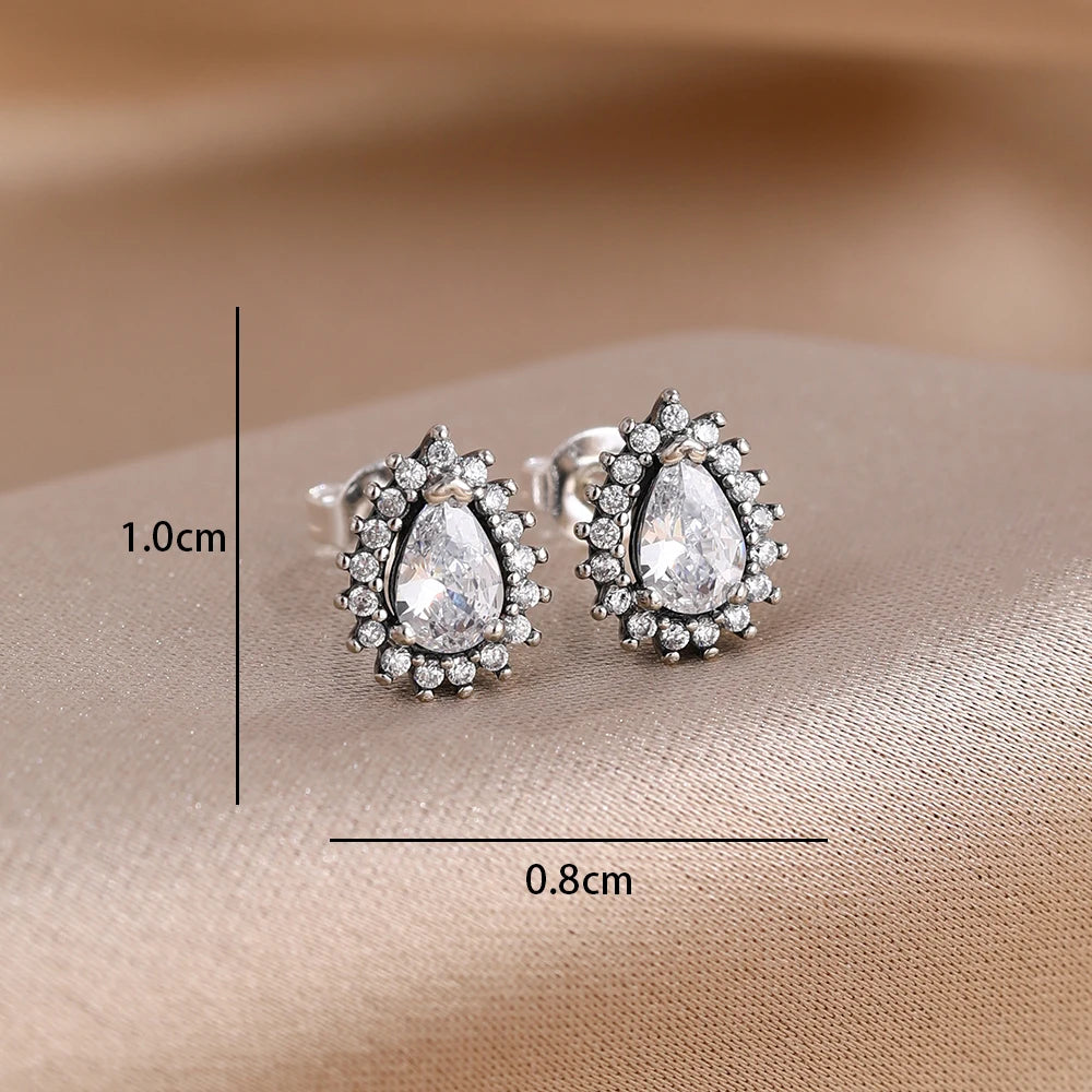 2025 New 925  silver earrings with sparkling red heart and pink bow earrings that fit original women's jewelry DIY birthday gift