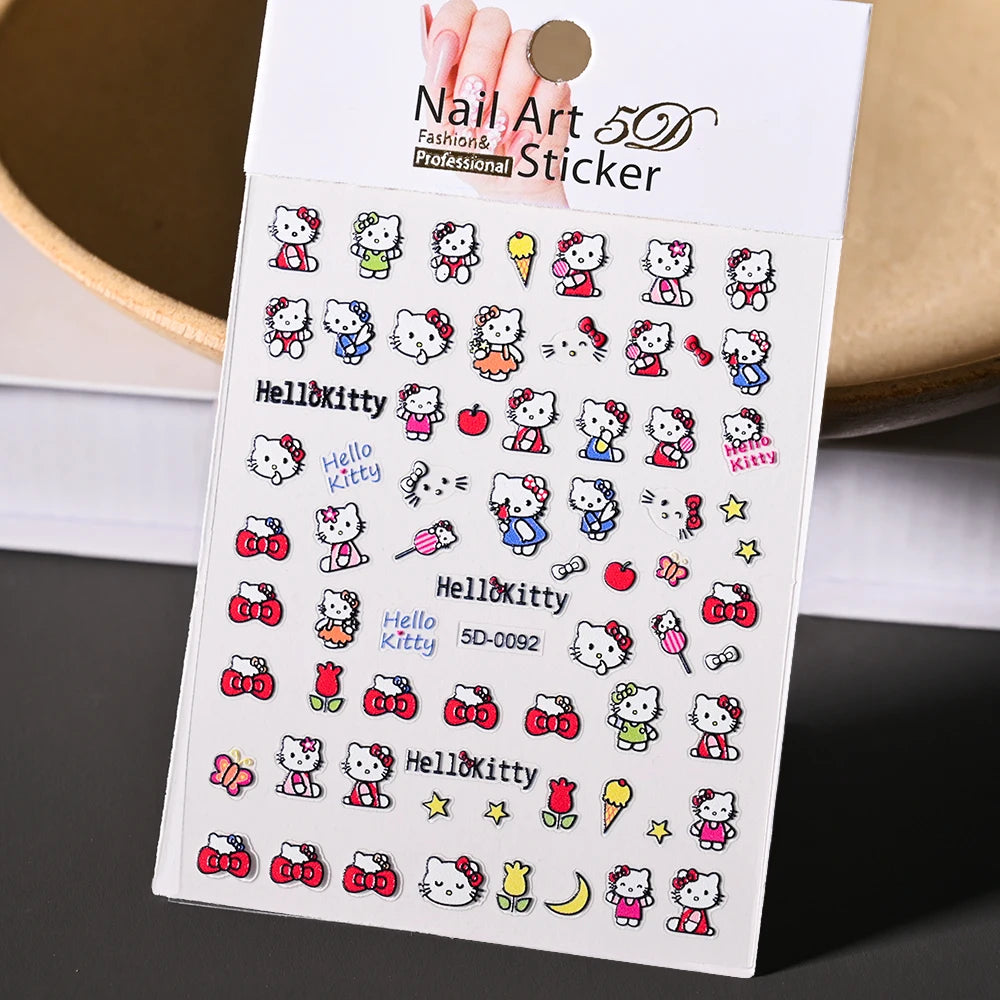 5D Sanrio Hawaii Hello Kitty/Mymelody Nail Stickers 1Pcs Kawaii Cartoon Kitty Nail Stickers DIY Holiday Girl Manicure Slider