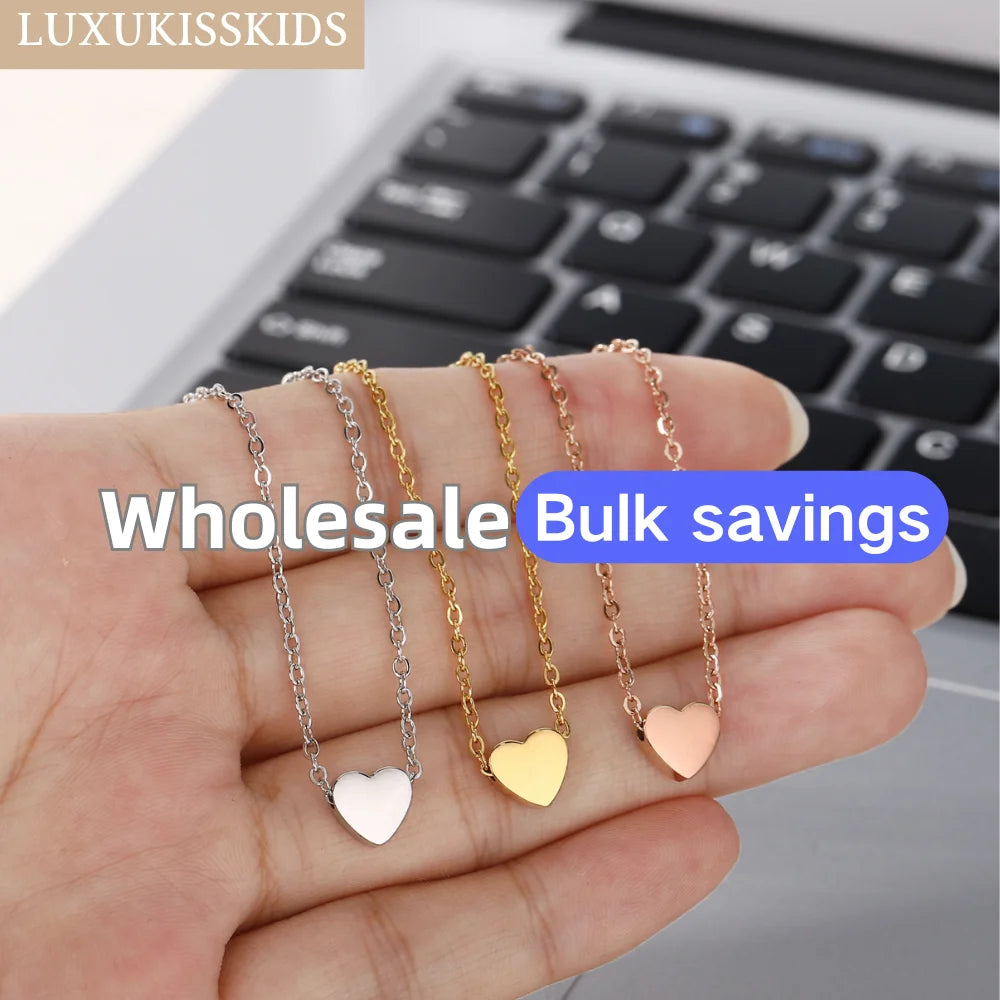 LUXUKISSKIDS Fashion Simple Heart Pendant Necklace for You Small Love Shape Stainless Steel Black Hearts Clavicle Choker Jewelry