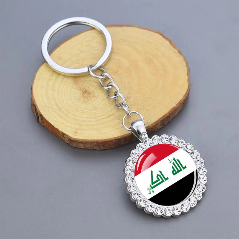 Arab National Flag Keychains Algeria Yemen Tunisia Saudi Arabia Egypt Glass Dome Rhinestone Key Chain Flag Jewelry Keyring Gift