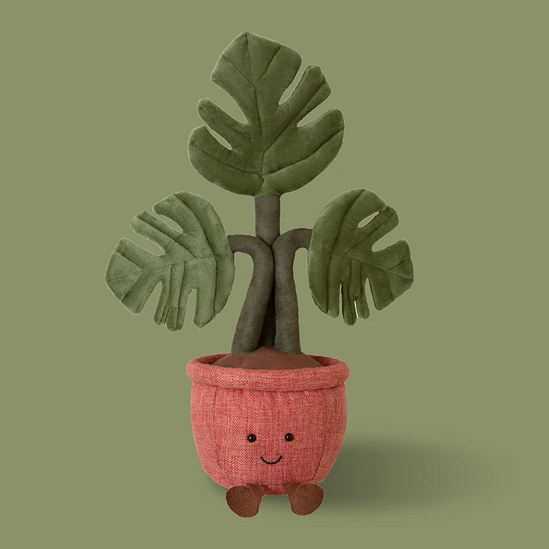 Plush Emulational Plants Amuseables Potted Monstera Deliciosa Stuffed Toys Fun Decoration For Home Kawaii Toy For Girls Gifts