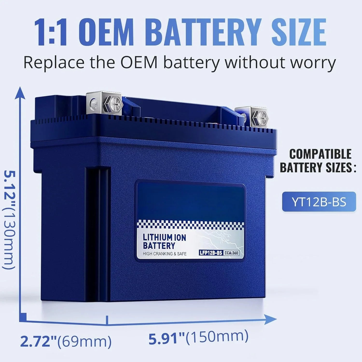 YT12B-BS, 3X Cranking Amps,Lithium LiFePO4 Motorcycle Battery, 12V 6Ah, 360CCA,Powersports Battery, Compatible for Ducati