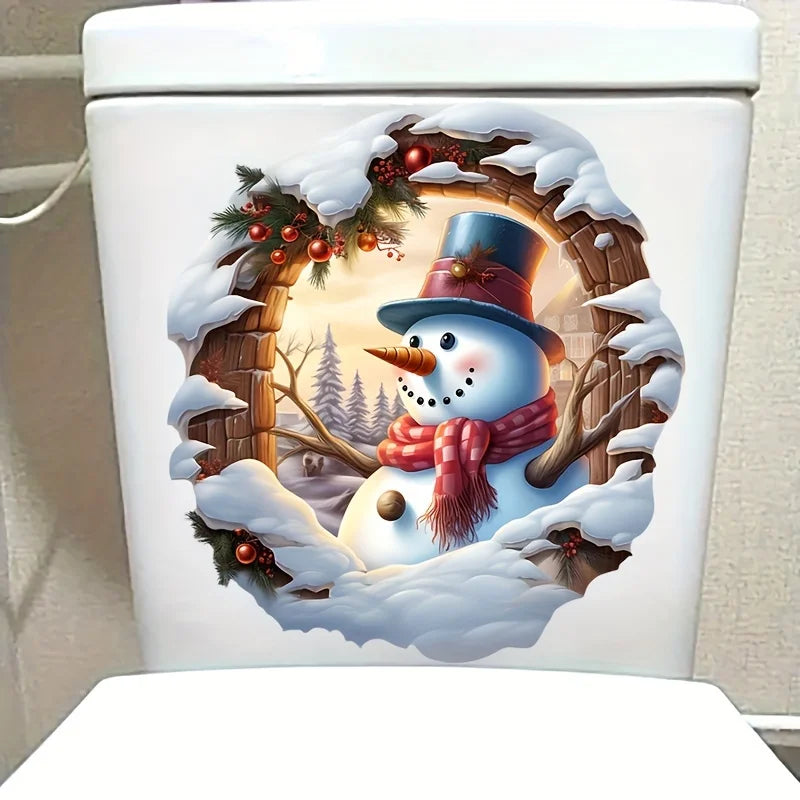 Merry Christmas Snowman Bathroom Toilet Decal - Self-Adhesive, Easy Apply Bathroom Sticker for Festive Home Decor Gift S445