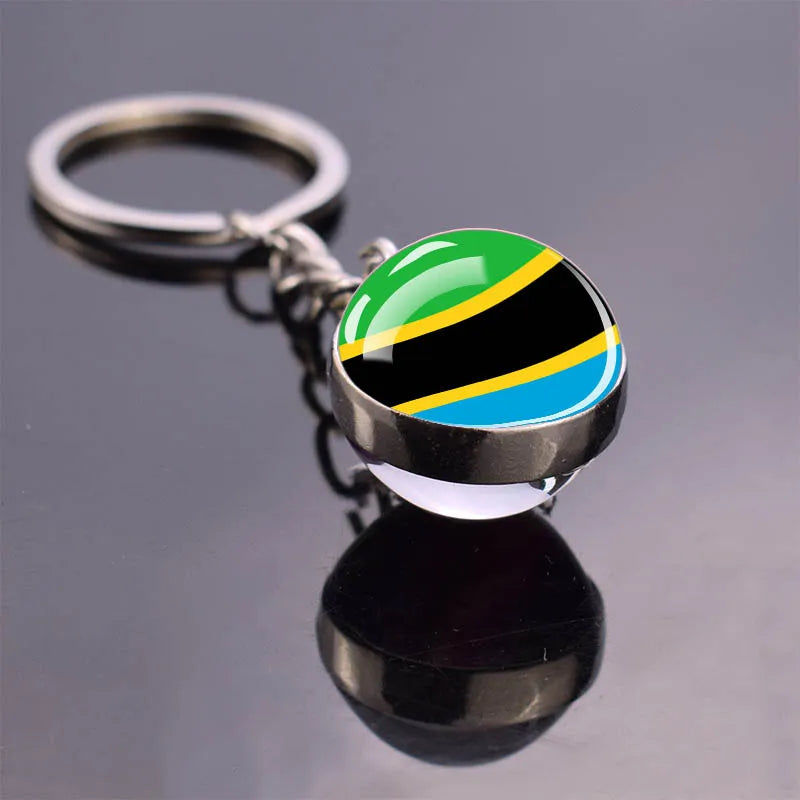 Africa Flag Keychains Algeria Somalia Tunisia Morocco Egypt National Flag Key Chains Double Side Glass Ball Pendant Keyring Gift