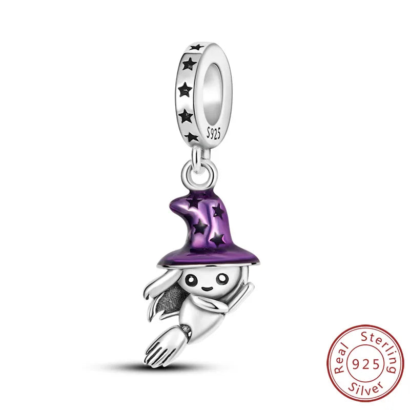 Halloween Charm Bead Pendant 925 Sterling Silver Pumpkin Witch Doll Skeleton Mummy Candy Charm Fit Original Bracelet DIY Jewelry