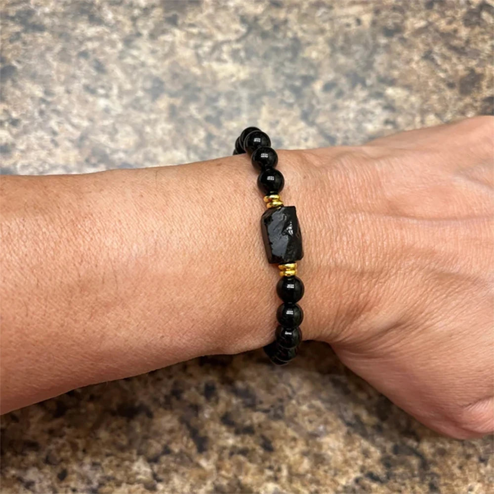 Raw Black Tourmaline Black Tourmaline bracelet, 6mm wrist mara, protection, grounding, stress relief, root chakra,1pc