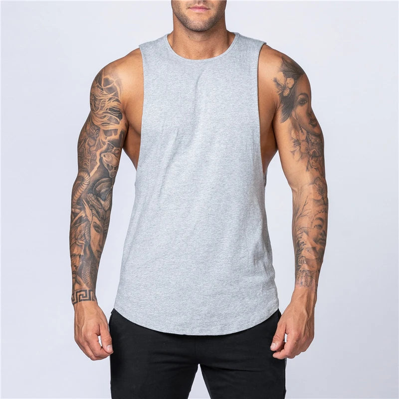Mens Gym Clothing Summer Fitness Cotton Tank Top Men Jogging Bodybuilding Sleeveless Shirt Breathable O-Neck Running Muscle Vest