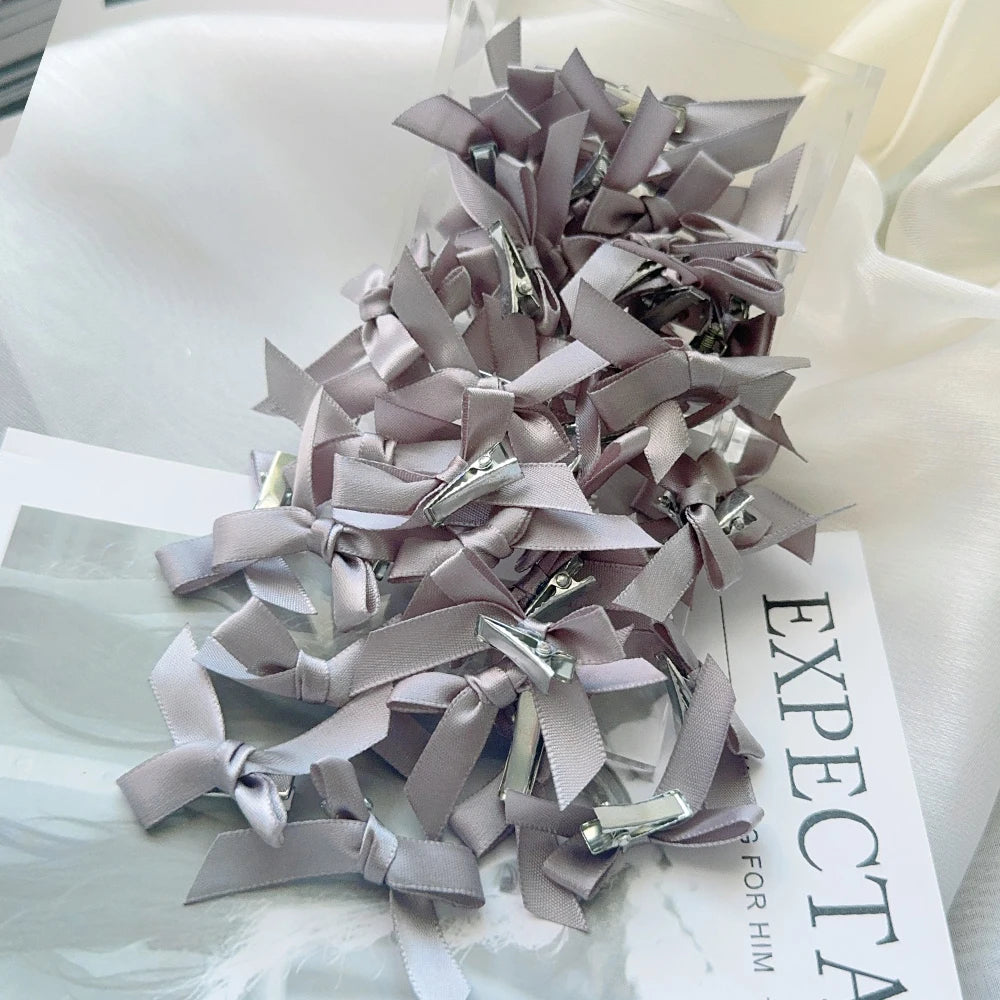 4/6/8/10Pcs Kids Sweet Solid Color Mini Bowknot With Hair Clip Baby Girls Ballet Style Ribbon Braided Hair Accessories Wholesale