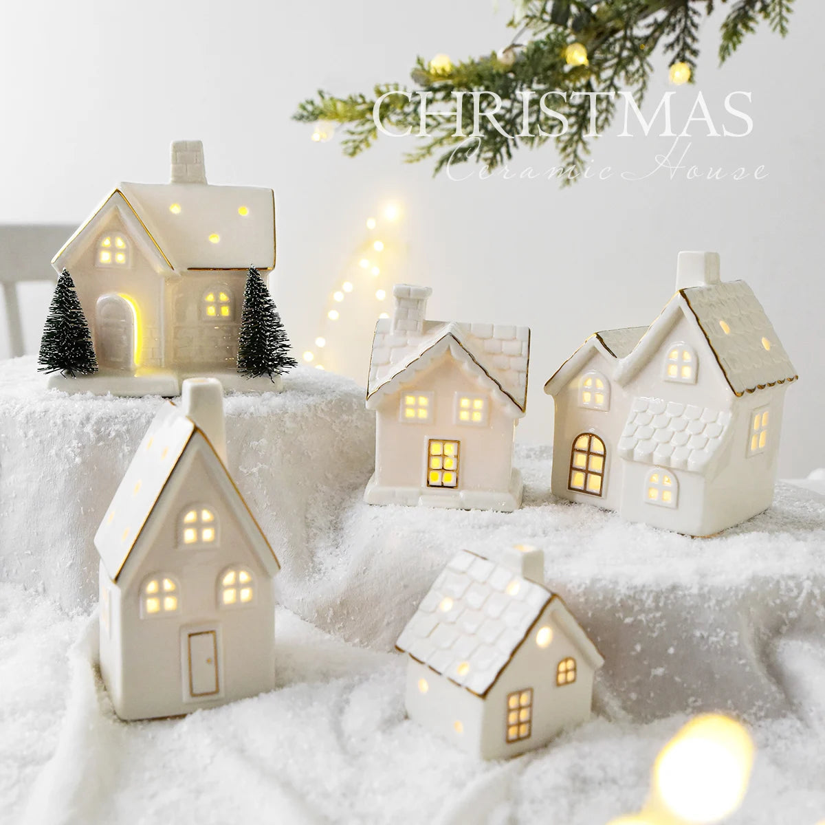 1 Piece Ceramic Glowing Ceramic House Decorative Ornament for Living Room Festive Wedding Family Table Decoration Holiday Gift