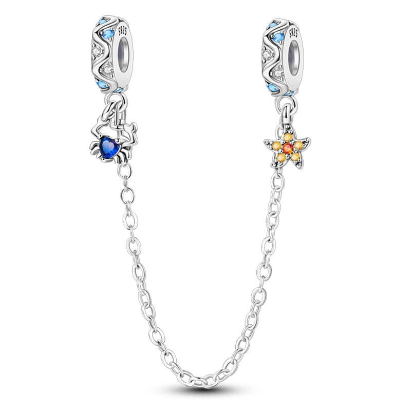 Fashion 925 Sterling Silver Summer Ocean World Series Sea Turtle Starfish Crab Octopus Charms Beads Fit 925 Bracelet DIY Jewelry
