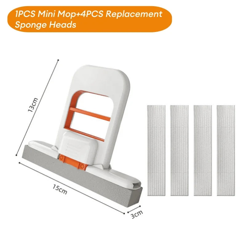New Mini Foldable Desktop Mop Portable Cleaning Sponge Mop for Bathroom Kitchen One-Hand Squeeze Handle