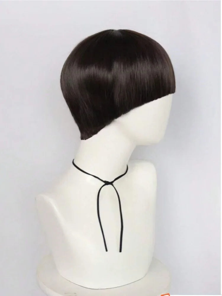 Short brown cosplay wig for men, synthetic bowl cut hair, anime retro wig, suitable for movies, parties, Halloween, Christmas